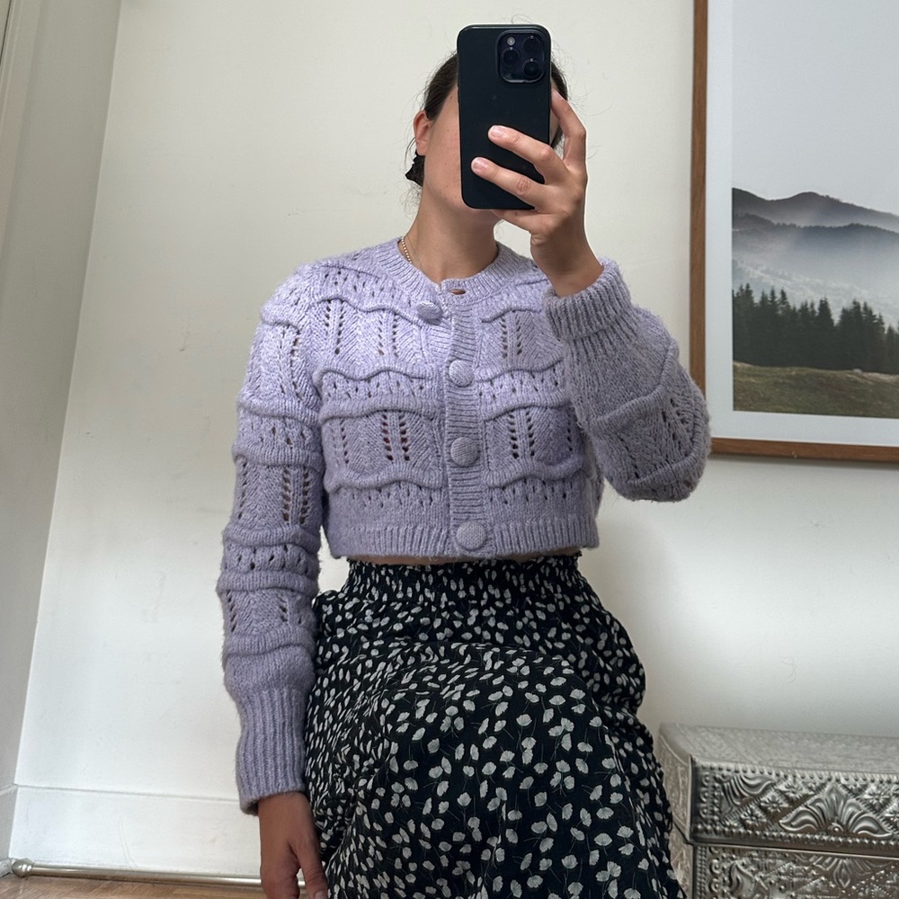 Mango Lilac Knit Women's Cardigan